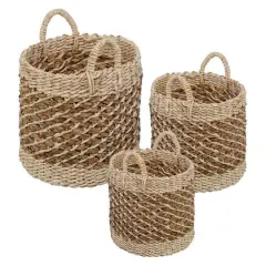Honey Can Do Coastal Collection Nesting Tea Stained Woven Basket Set
