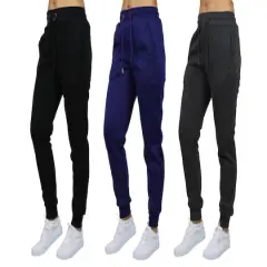 Galaxy by Harvic Women's Relaxed Fit Fleece-Lined Jogger Sweatpants 3 Pack Black/Navy/Charcoal