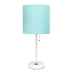 Creekwood Home Oslo 19.5" Power Outlet Table Lamp White Base/Aqua Shade