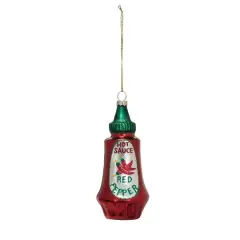Hello Honey&reg; 5.25" Hand-Painted Glass Hot Sauce Bottle Ornament with Glitter