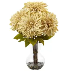 17" Cream Dahlia Silk Arrangement with Glass Vase