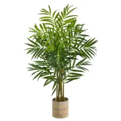 8ft. King Palm Artificial Tree in Handmade Natural Cotton Multicolored Woven Planter