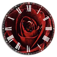 Designart 'Red Rose With Raindrops On Black Traditional Wall Clock