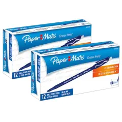Paper Mate&reg; Eraser Mate&reg; Blue Pen, 2 Packs of 12