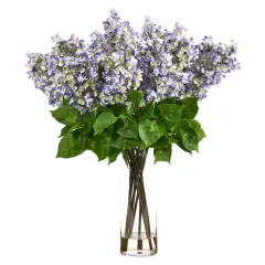 24" Artificial Lilac Arrangement with Cylinder Glass Vase