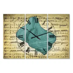 Designart Nautical & Coastal Blue Sea 3 Panel Oversized Wall Clock