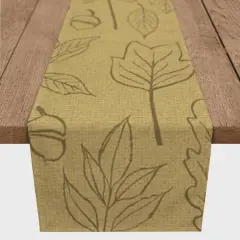 72'' Mustard Yellow Leaf Pattern Cotton Twill Runner