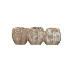 Hello Honey&reg; 7" Distressed White Stoneware Pod Shaped Vase with 3 Sections and Organically Shaped Edge