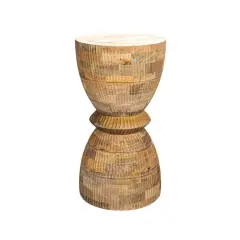 Hello Honey&reg; 26" Round Hand-Carved Natural Mango Wood Stool