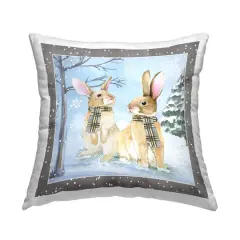Stupell Industries Snowy Rabbits in Scarf Throw Pillow