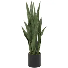 3ft. Green Faux Snake Foliage Artificial Plant with Black Porcelain Pot