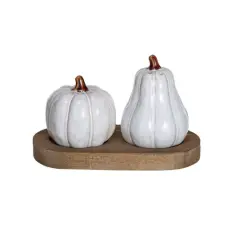 Hello Honey&reg; White & Natural Stoneware Pumpkin Salt & Pepper Shaker Set