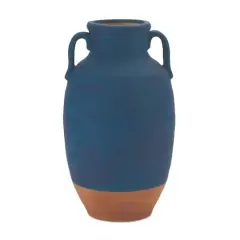 10.5" Navy Ceramic Urn Vase with Terra Cotta Accent