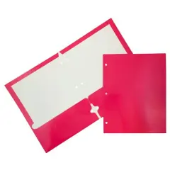 JAM Paper Laminated 2-Pocket Glossy 3-Hole Punch School Folders, 6ct. Hot Pink