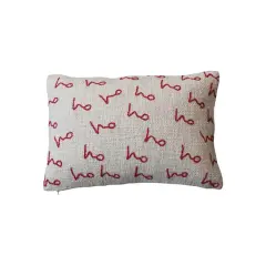 Hello Honey&reg; 24" x 16" Red & Natural Ho Ho Ho Woven Cotton Slub Lumbar Pillow