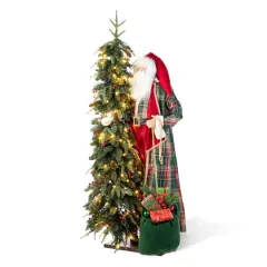 Glitzhome&reg; 4FT Oversized Christmas Woodland Santa with 5FT Lighted Green Artificial Christmas Tree