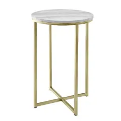 Walker Edison 16" Faux Stone Round Glam Side Table Faux Gray Marble/Gold