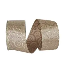 JAM Paper 2.5" x 20yd. Champagne Wired Swirl Glitter Taffeta Ribbon