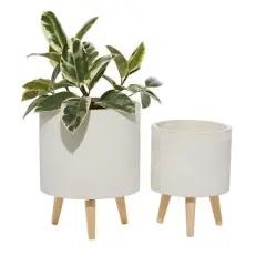 Set of 2 White Polystone Contemporary Planter, 13" 16"