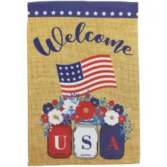 18" USA Floral Mason Jars Welcome Garden Flag