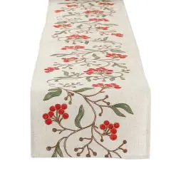 Winter Berries Embroidered Table Runner 14" x 70"