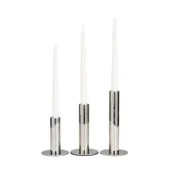 Silver Stainless Steel Slim Minimalistic Candle Holder with Rounded Base Set
