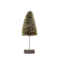 Hello Honey&reg; 12.5" Sisal Bottle Brush Tree with Wood Slice Base & Snow Finish Green