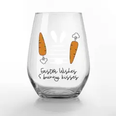 15oz. Easter Wishes & Bunny Kisses Printed Stemless Wine Glass