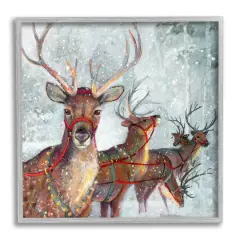 Stupell Industries Winter Reindeer Holiday Landscape Framed Giclee Art Gray