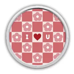 I Heart You Daisy Check Round White Framed Print