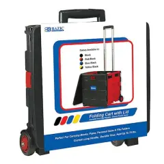 BAZIC&reg; Folding Cart on Wheels with Lid Cover Black & Red