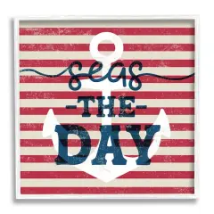 Stupell Industries Seas The Day Americana Anchor & Flag Phrase Framed Giclee Art White