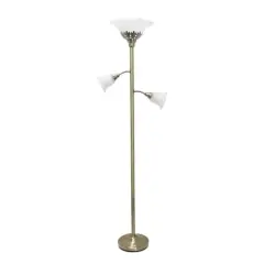 Lalia Home Torchiere Floor Lamp with 2 Reading Lights Antique Brass/White Shades