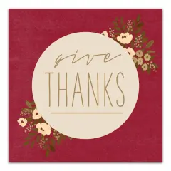 Give Thanks Circle Floral Canvas Wall Art