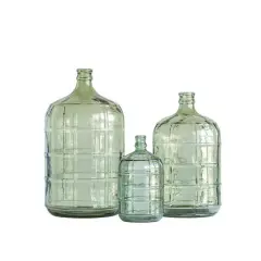 Hello Honey&reg; 11" Transparent Green Vintage Embossed Windowpane Glass Bottle