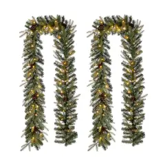 Glitzhome&reg; 9ft. Pre-Lit Pinecone Christmas Garland with Timer, 2ct.