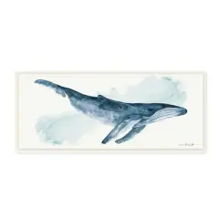 Stupell Industries Nautical Humpback Whale Marine Animal Blue Watercolor Painting,7" x 17"