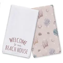 Welcome To The Beach House Tea Towel Set Blush/White