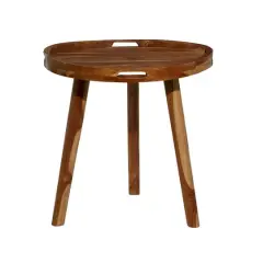 24" Brown Teakwood Contemporary Accent Table