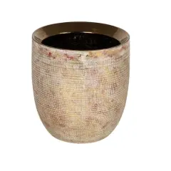 Hello Honey&reg; 12" Metallic Gold Coastal Embossed Textured Stoneware Planter
