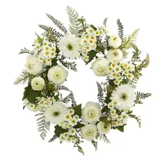24&rdquo; Mixed Cream Daisies & Ranunculus Wreath