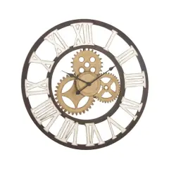 Brown Industrial Metal Round Wall Clock