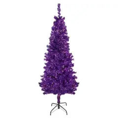6ft. Pre-Lit Purple Tinsel Artificial Christmas Tree, Clear Lights