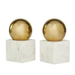 CosmoLiving by Cosmopolitan 7" Marble Orb Bookend Set Gold/White