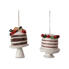 Hello Honey&reg; Handmade Wool Felt Cake on Pedestal Ornament Set with Applique & Embroidery