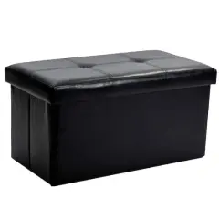 Simplify Faux Leather Double Folding Storage Ottoman Black