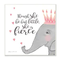 Stupell Industries She is Fierce Phrase Girls' Princess Elephant Pink,12" x 12"
