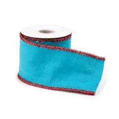 4" x 5yd. Blue Wool & Red Tinsel Wired Ribbon, 2ct.