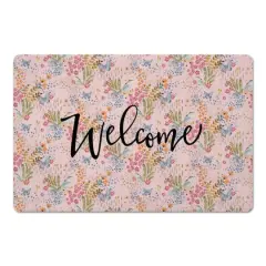 Welcome Butterfly Bird Floral Floor Mat Pink