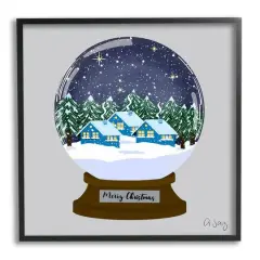 Stupell Industries Merry Christmas Winter Snow Globe Framed Giclee Art Black